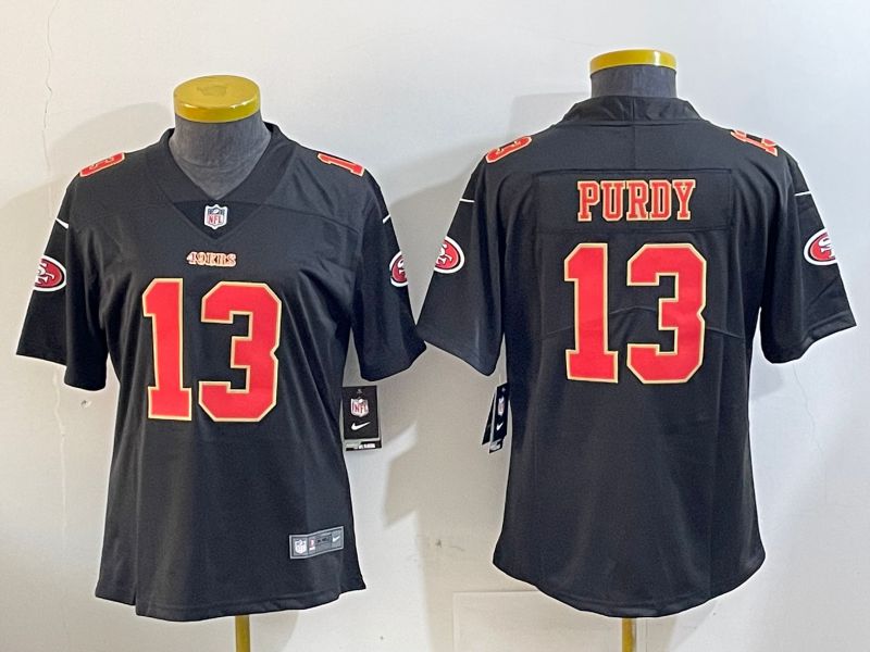Women San Francisco 49ers 13 Purdy Black Gold 2024 Nike Vapor Limited NFL Jersey style 12023